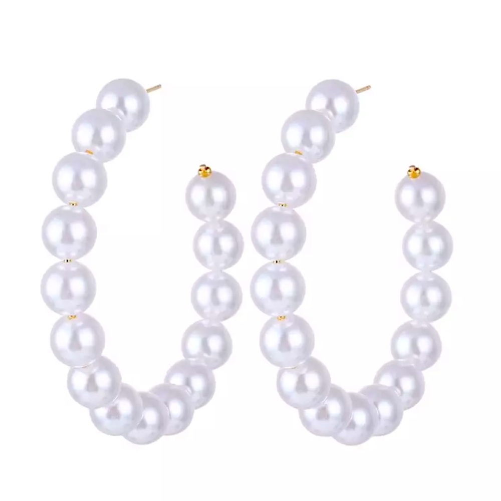 Faux Pearl Open Hoop Dangle Earrings.